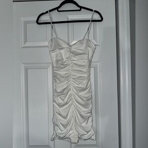 White Ruched Spaghetti Strap Dress